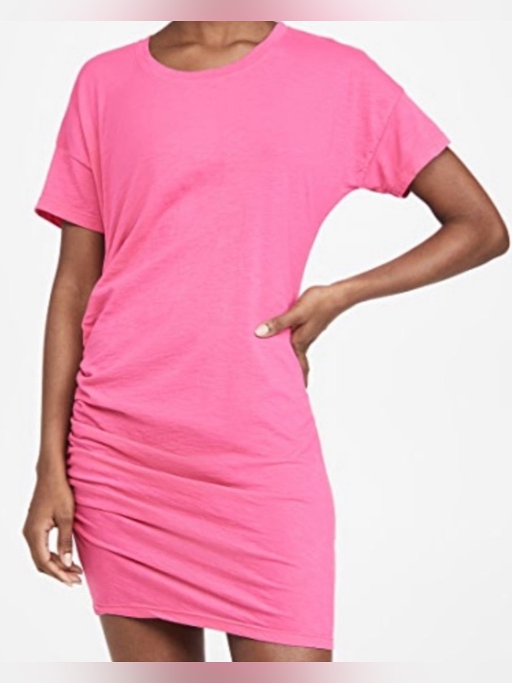 SUNDRY Side Shirred Ruched Short Sleeve Tee Dress In Raspberry Pink Size 0